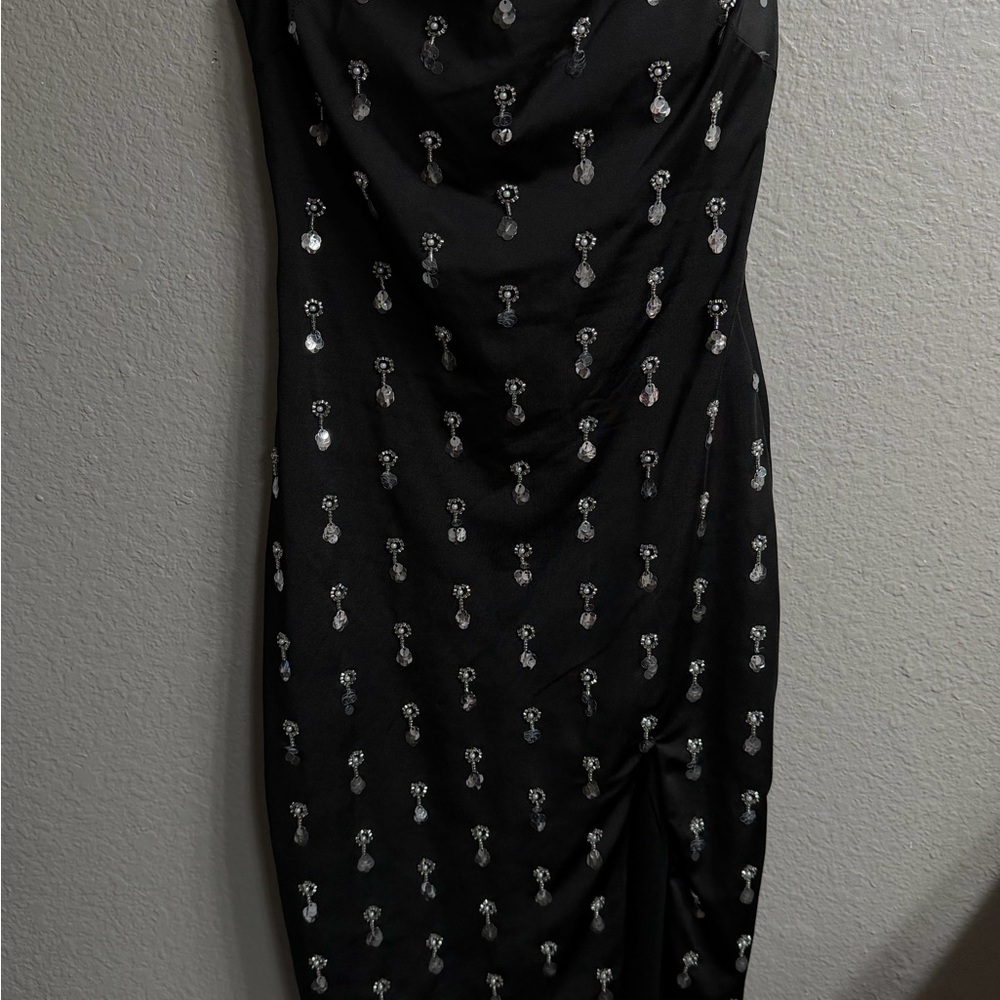 Elegant Black Evening Dress with Silver Accents